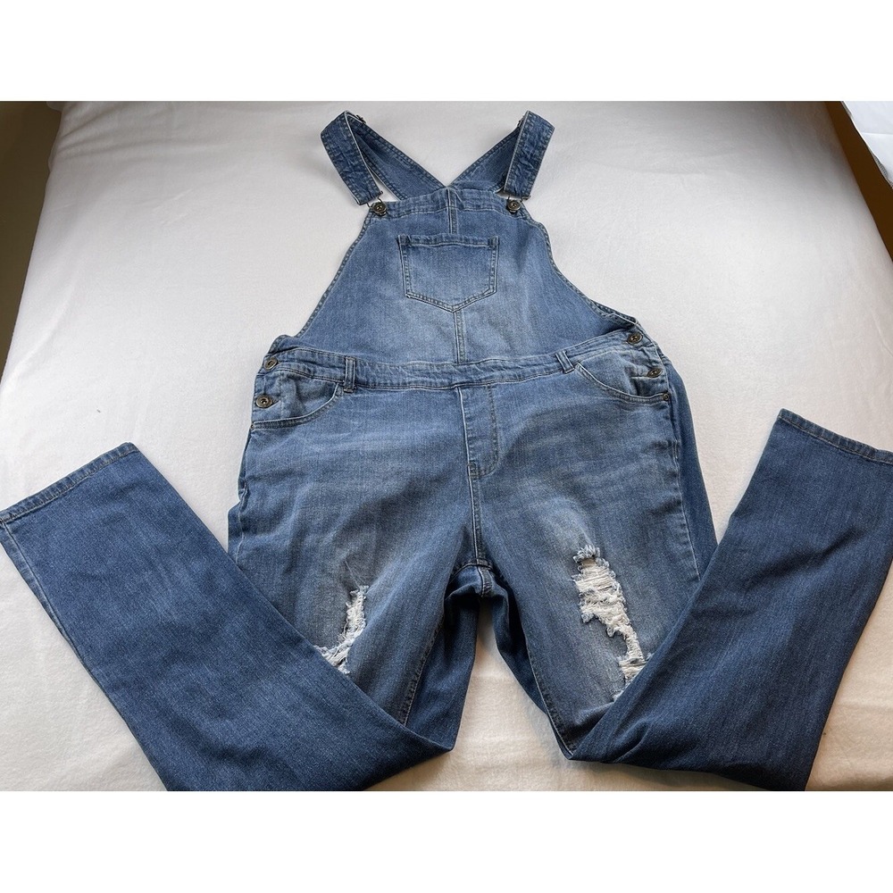 Ashley Stewart Denim Overalls Distressed Size 18 - Picture 5 of 15